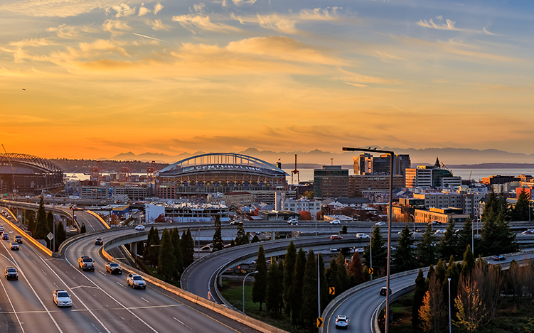 Washington highway during sunset